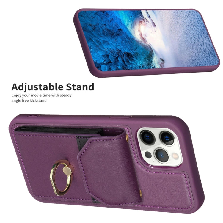 For iPhone 15 Pro Max BF29 Organ Card Bag Ring Holder Phone Case(Dark Purple) - HoMEdemic™ 