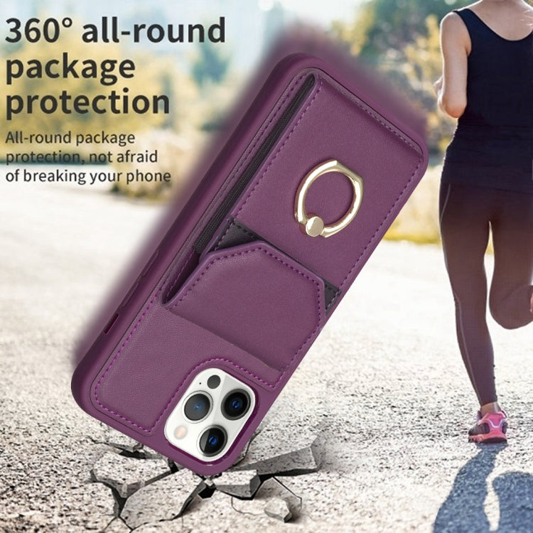 For iPhone 15 Pro Max BF29 Organ Card Bag Ring Holder Phone Case(Dark Purple) - HoMEdemic™ 