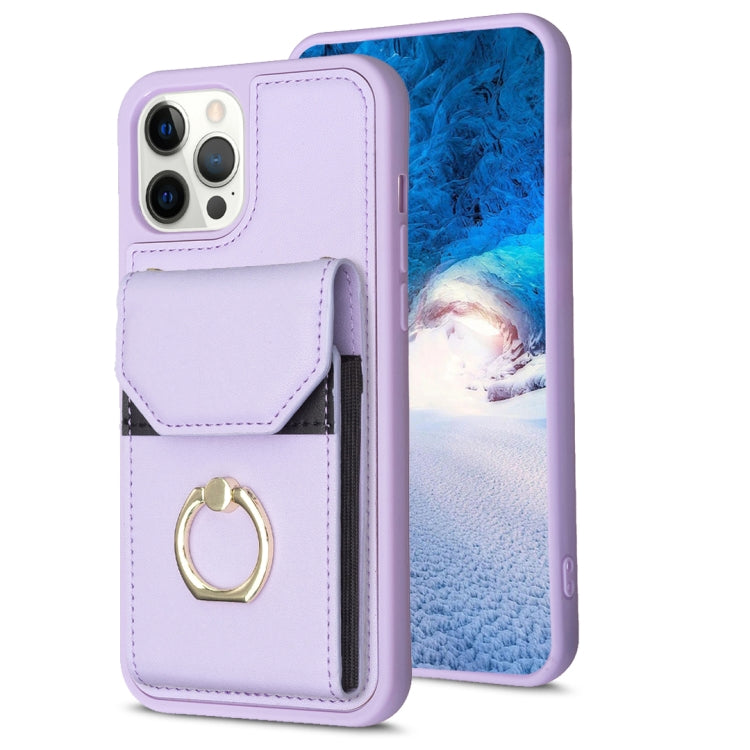 For iPhone 15 Pro Max BF29 Organ Card Bag Ring Holder Phone Case(Purple) - HoMEdemic™ 