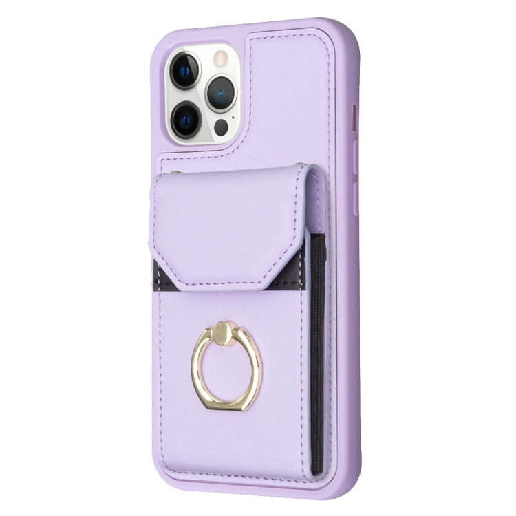 For iPhone 15 Pro Max BF29 Organ Card Bag Ring Holder Phone Case(Purple) - HoMEdemic™ 