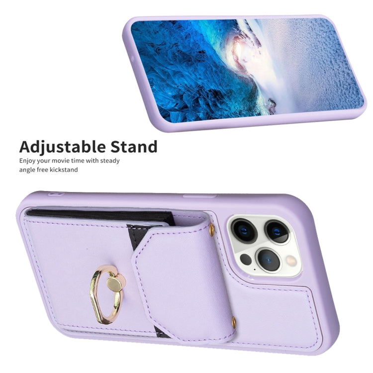 For iPhone 15 Pro Max BF29 Organ Card Bag Ring Holder Phone Case(Purple) - HoMEdemic™ 