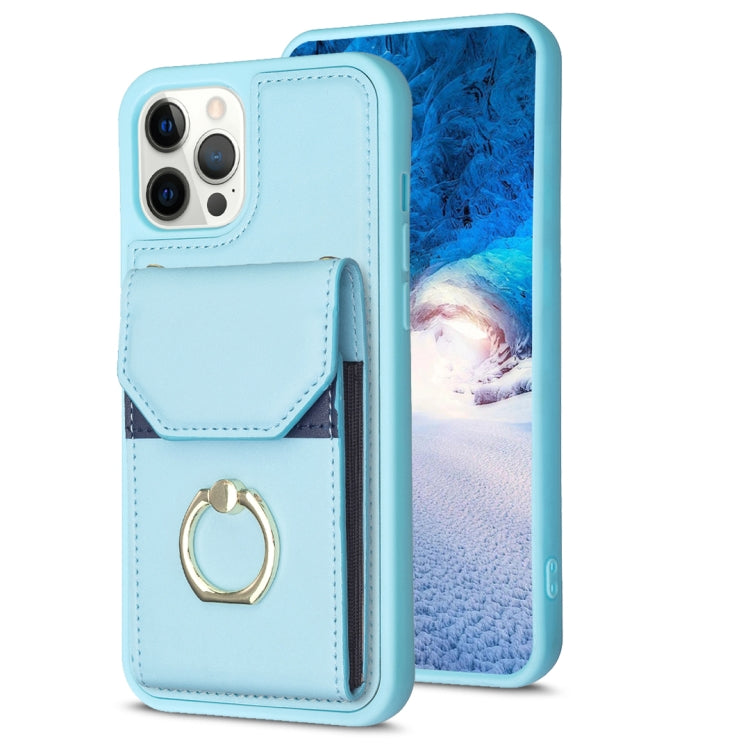 For iPhone 15 Pro Max BF29 Organ Card Bag Ring Holder Phone Case(Blue) - HoMEdemic™ 