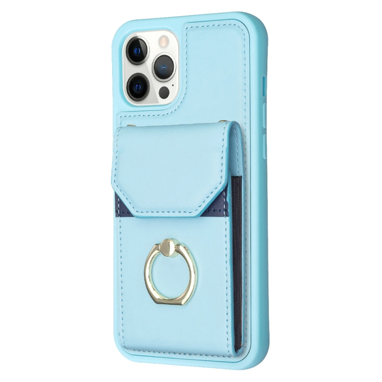 For iPhone 15 Pro Max BF29 Organ Card Bag Ring Holder Phone Case(Blue) - HoMEdemic™ 