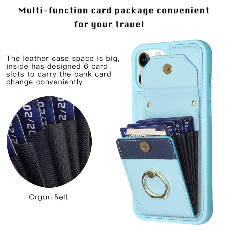 For iPhone 15 Pro Max BF29 Organ Card Bag Ring Holder Phone Case(Blue) - HoMEdemic™ 