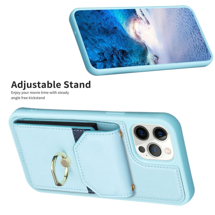 For iPhone 15 Pro Max BF29 Organ Card Bag Ring Holder Phone Case(Blue) - HoMEdemic™ 