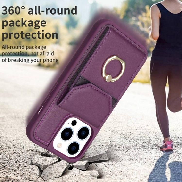 For iPhone 15 Pro BF29 Organ Card Bag Ring Holder Phone Case(Dark Purple) - HoMEdemic™ 