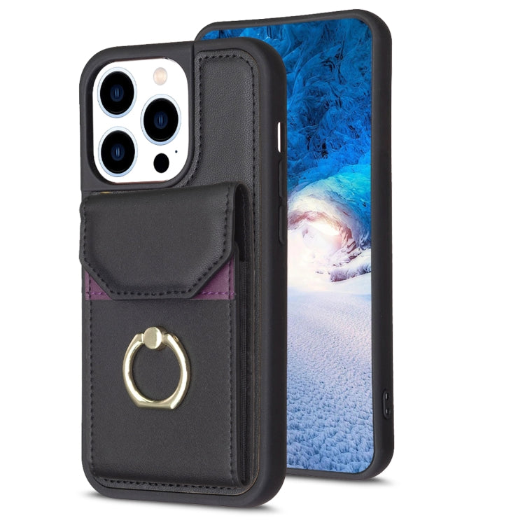 For iPhone 15 Pro BF29 Organ Card Bag Ring Holder Phone Case(Black) - HoMEdemic™ 