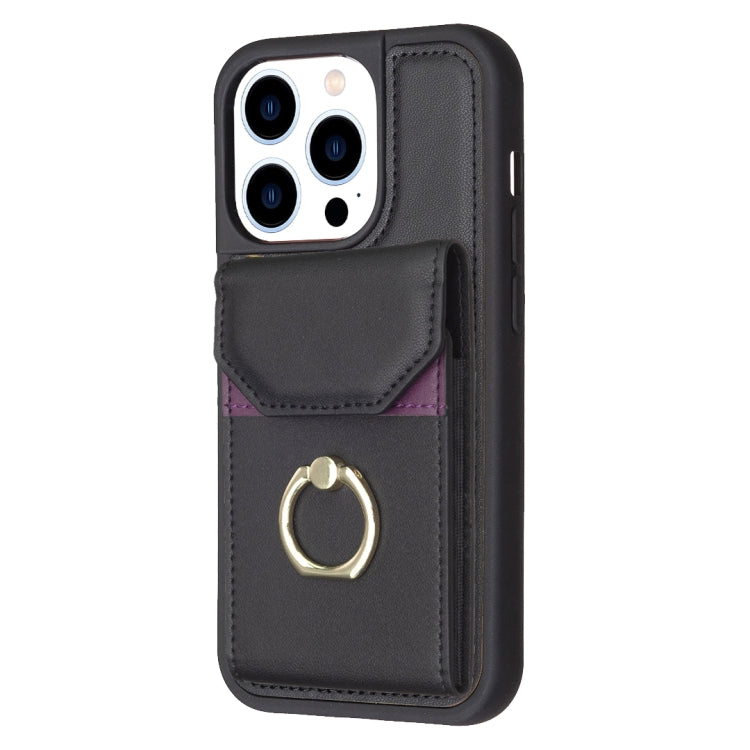For iPhone 15 Pro BF29 Organ Card Bag Ring Holder Phone Case(Black) - HoMEdemic™ 