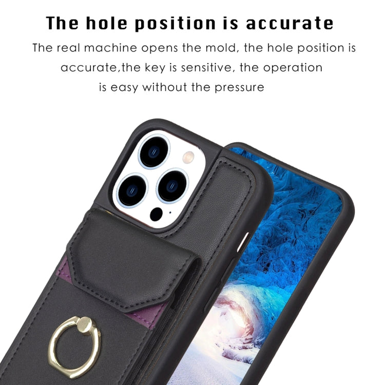 For iPhone 15 Pro BF29 Organ Card Bag Ring Holder Phone Case(Black) - HoMEdemic™ 