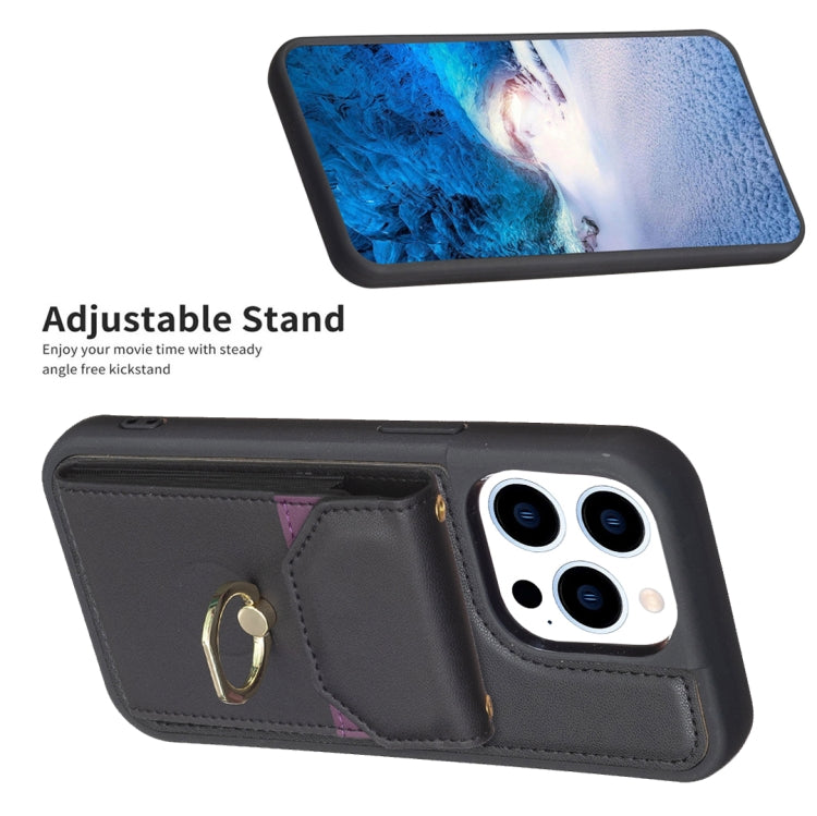 For iPhone 15 Pro BF29 Organ Card Bag Ring Holder Phone Case(Black) - HoMEdemic™ 