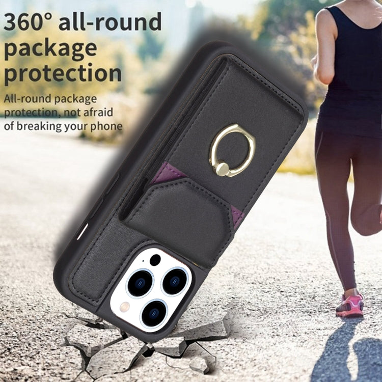 For iPhone 15 Pro BF29 Organ Card Bag Ring Holder Phone Case(Black) - HoMEdemic™ 