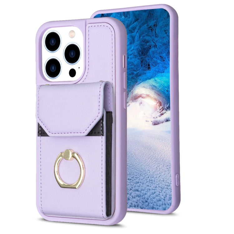 For iPhone 15 Pro BF29 Organ Card Bag Ring Holder Phone Case(Purple) - HoMEdemic™ 