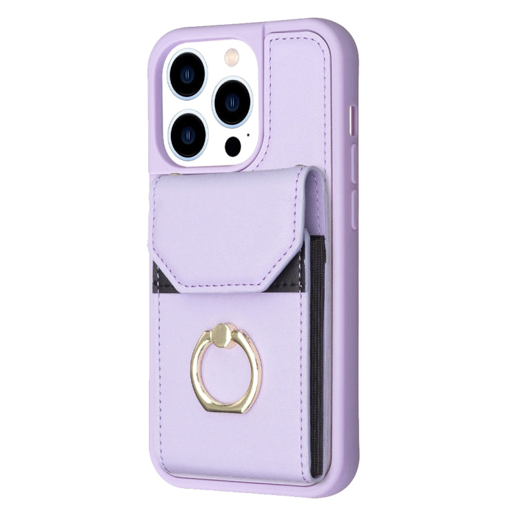 For iPhone 15 Pro BF29 Organ Card Bag Ring Holder Phone Case(Purple) - HoMEdemic™ 