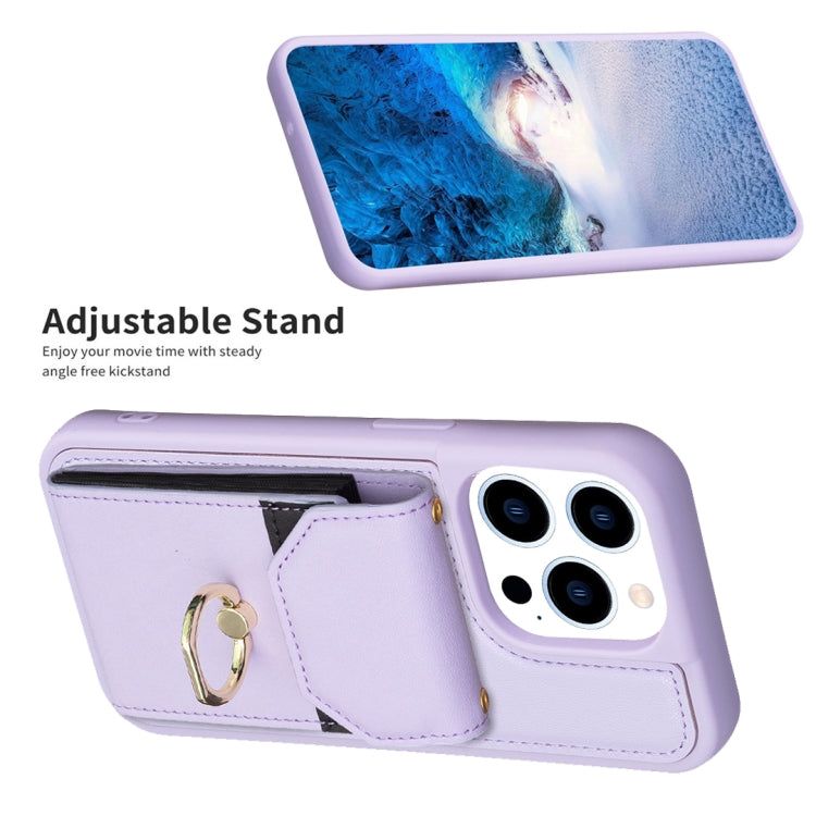 For iPhone 15 Pro BF29 Organ Card Bag Ring Holder Phone Case(Purple) - HoMEdemic™ 