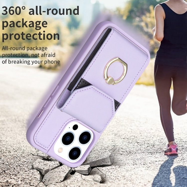 For iPhone 15 Pro BF29 Organ Card Bag Ring Holder Phone Case(Purple) - HoMEdemic™ 