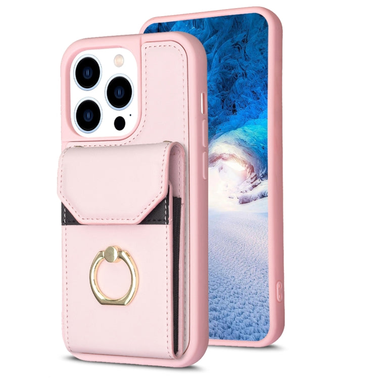 For iPhone 15 Pro BF29 Organ Card Bag Ring Holder Phone Case(Pink) - HoMEdemic™ 