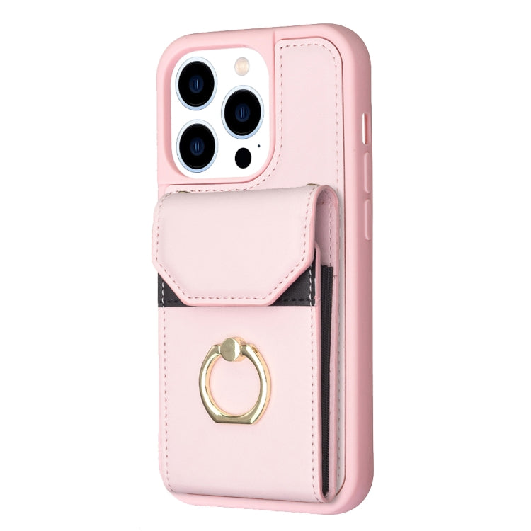 For iPhone 15 Pro BF29 Organ Card Bag Ring Holder Phone Case(Pink) - HoMEdemic™ 