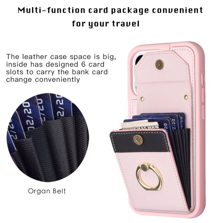 For iPhone 15 Pro BF29 Organ Card Bag Ring Holder Phone Case(Pink) - HoMEdemic™ 