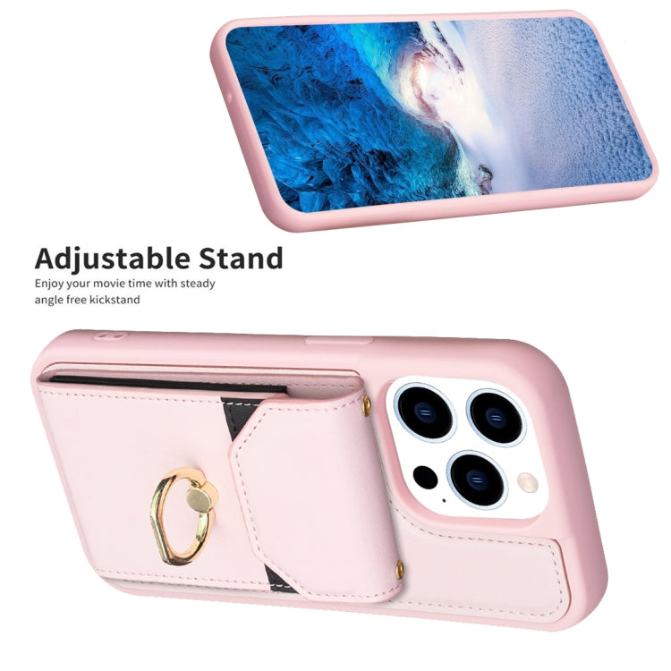 For iPhone 15 Pro BF29 Organ Card Bag Ring Holder Phone Case(Pink) - HoMEdemic™ 
