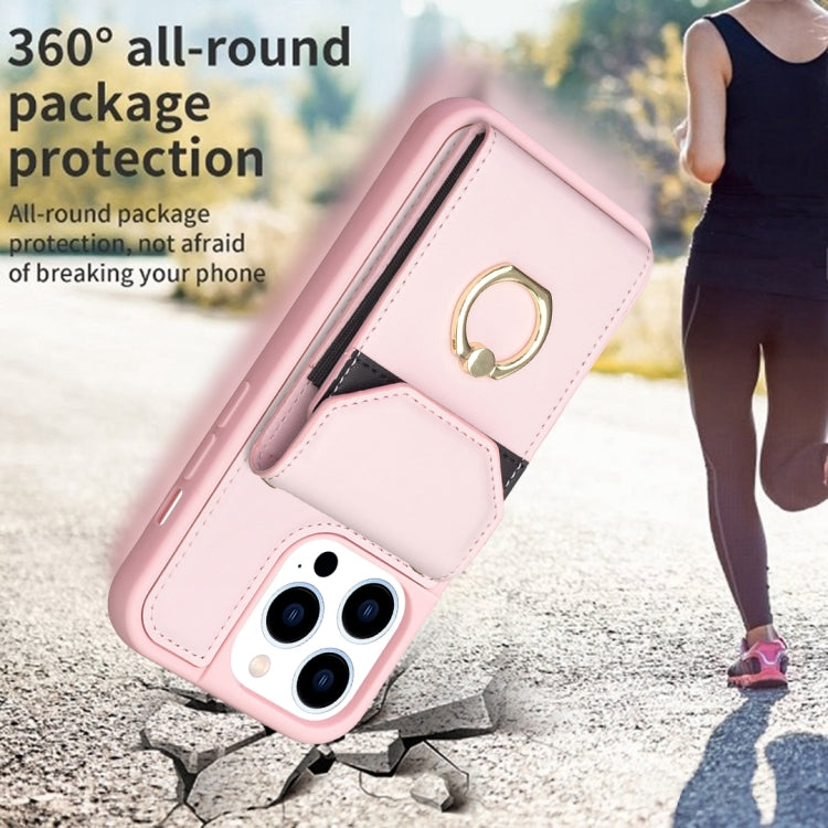 For iPhone 15 Pro BF29 Organ Card Bag Ring Holder Phone Case(Pink) - HoMEdemic™ 