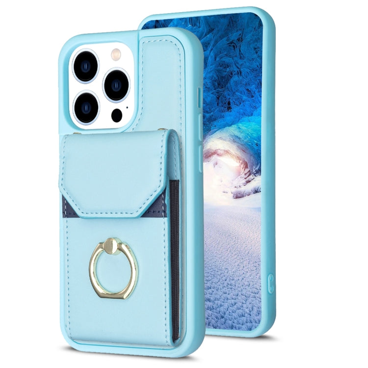 For iPhone 15 Pro BF29 Organ Card Bag Ring Holder Phone Case(Blue) - HoMEdemic™ 
