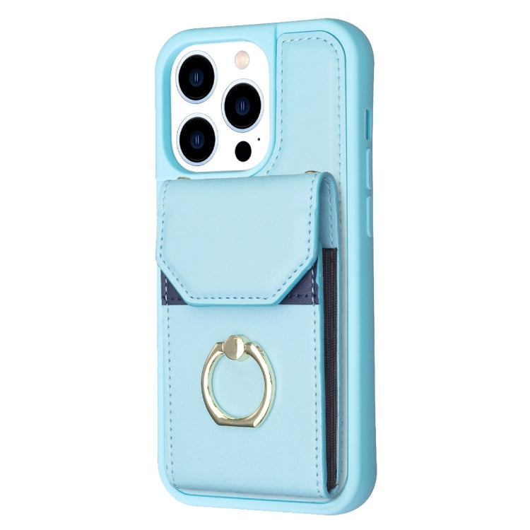 For iPhone 15 Pro BF29 Organ Card Bag Ring Holder Phone Case(Blue) - HoMEdemic™ 
