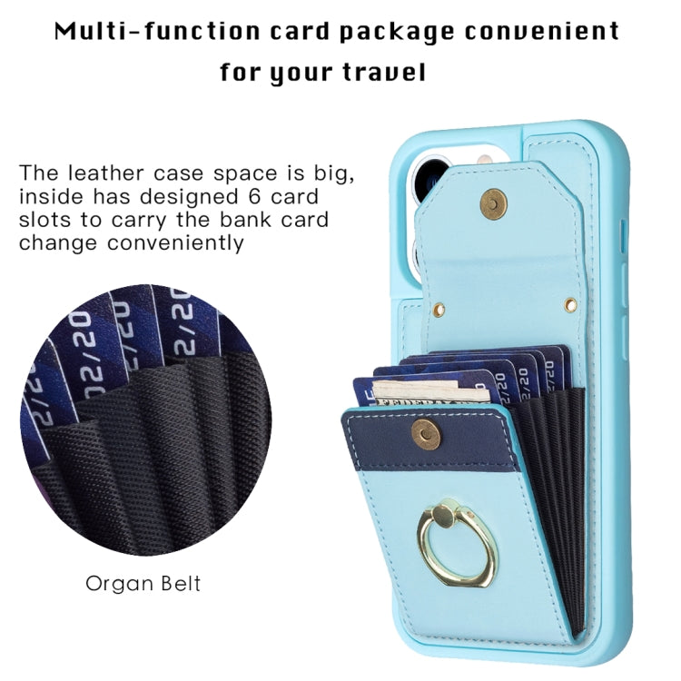 For iPhone 15 Pro BF29 Organ Card Bag Ring Holder Phone Case(Blue) - HoMEdemic™ 