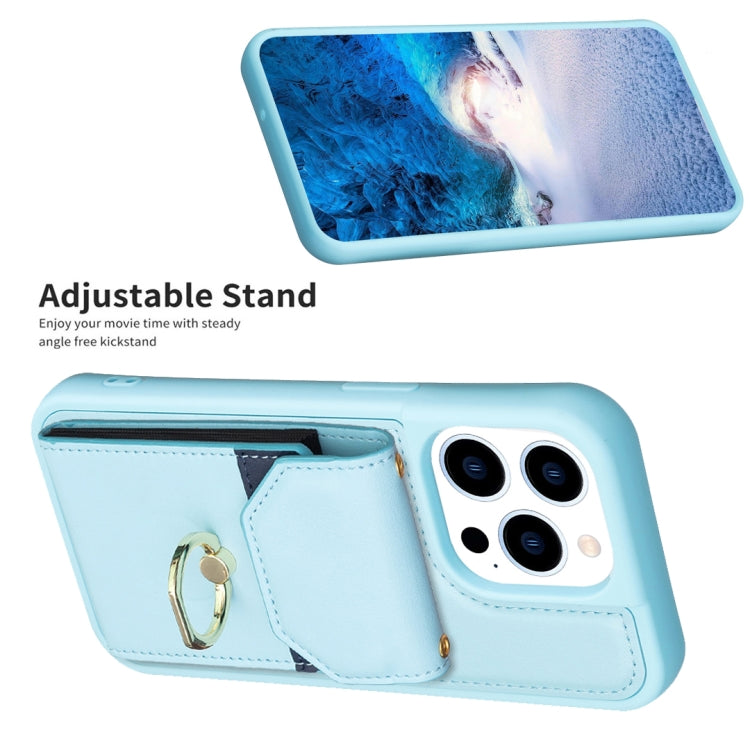 For iPhone 15 Pro BF29 Organ Card Bag Ring Holder Phone Case(Blue) - HoMEdemic™ 