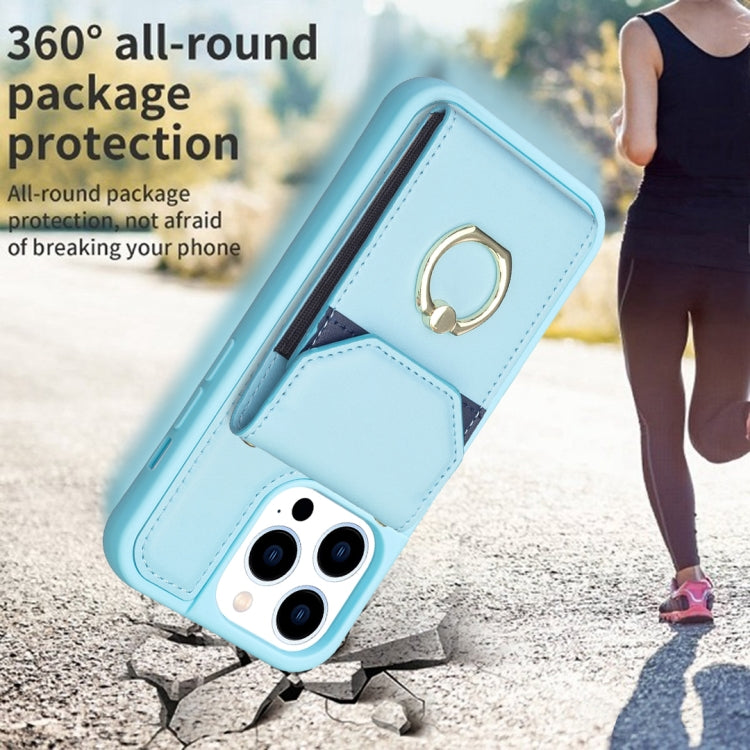 For iPhone 15 Pro BF29 Organ Card Bag Ring Holder Phone Case(Blue) - HoMEdemic™ 