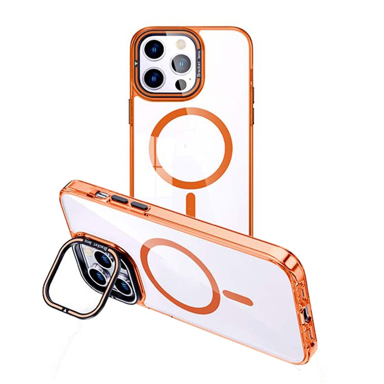 For iPhone 15 Pro Max MagSafe Magnetic Invisible Holder Transparent Phone Case(Orange) - HoMEdemic™ 