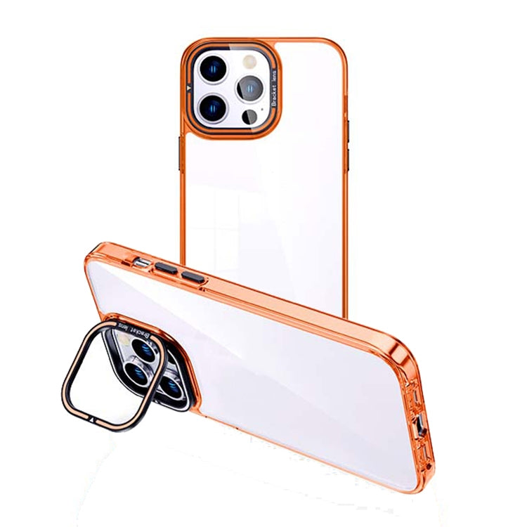 For iPhone 15 Pro Max Invisible Camera Holder Transparent Phone Case(Orange) - HoMEdemic™ 