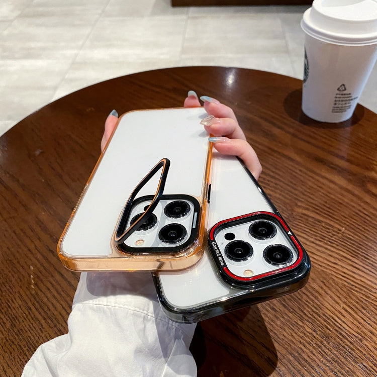 For iPhone 15 Pro Invisible Camera Holder Transparent Phone Case(Orange) - HoMEdemic™ 