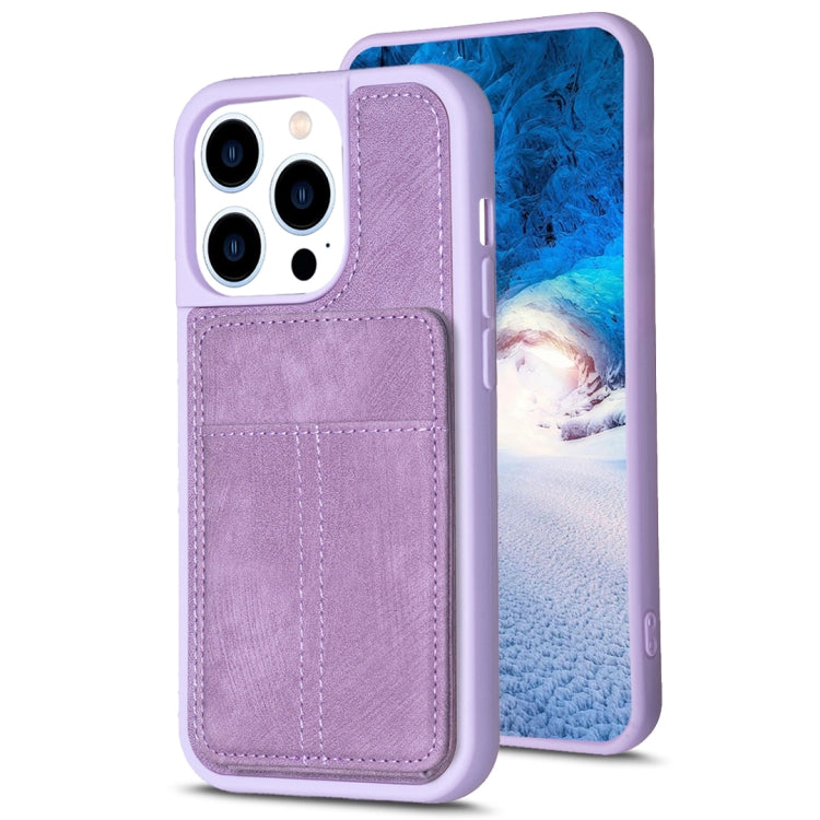For iPhone 15 Pro BF28 Frosted Card Bag Phone Case with Holder(Purple) - HoMEdemic™ 