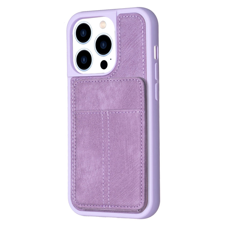 For iPhone 15 Pro BF28 Frosted Card Bag Phone Case with Holder(Purple) - HoMEdemic™ 