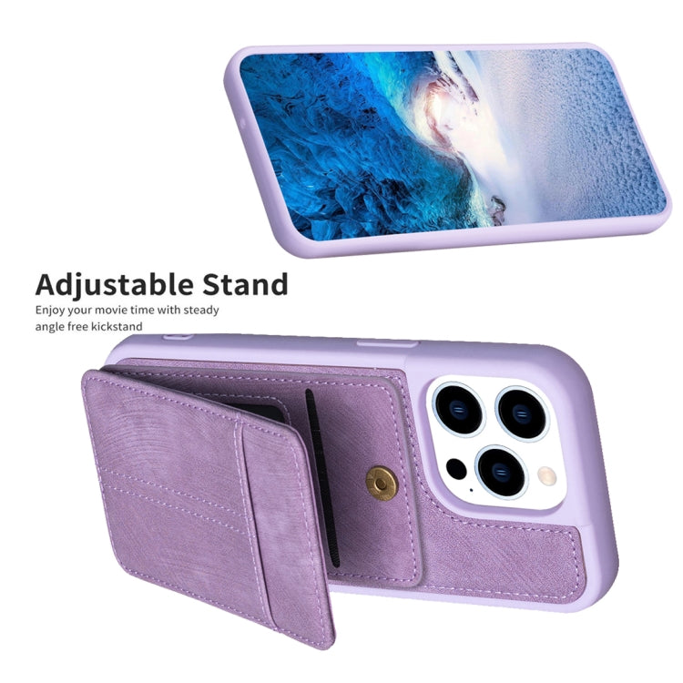 For iPhone 15 Pro BF28 Frosted Card Bag Phone Case with Holder(Purple) - HoMEdemic™ 