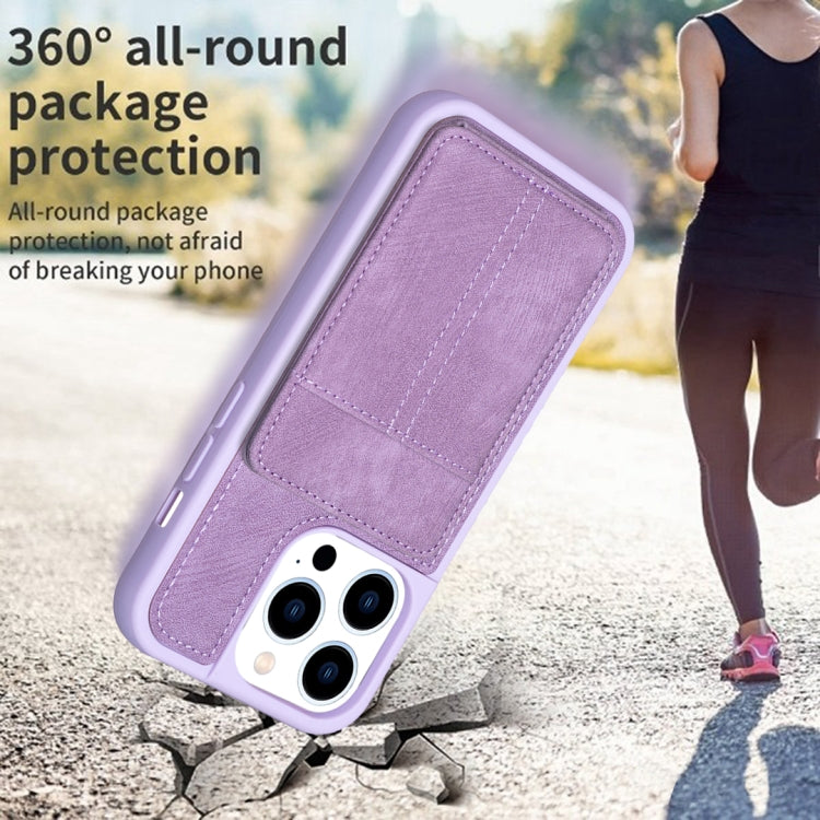 For iPhone 15 Pro BF28 Frosted Card Bag Phone Case with Holder(Purple) - HoMEdemic™ 
