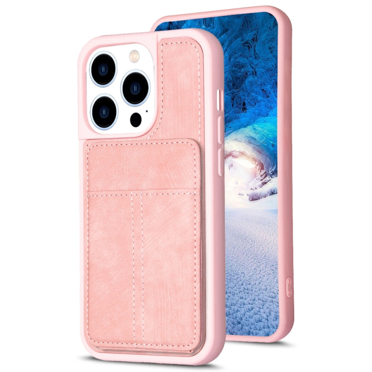For iPhone 15 Pro BF28 Frosted Card Bag Phone Case with Holder(Pink) - HoMEdemic™ 