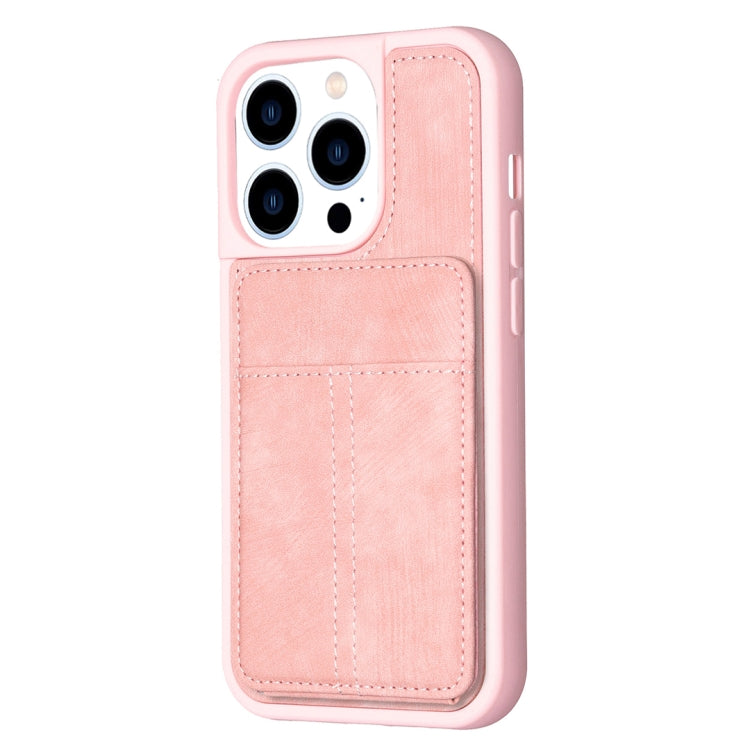 For iPhone 15 Pro BF28 Frosted Card Bag Phone Case with Holder(Pink) - HoMEdemic™ 