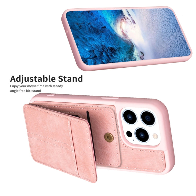 For iPhone 15 Pro BF28 Frosted Card Bag Phone Case with Holder(Pink) - HoMEdemic™ 