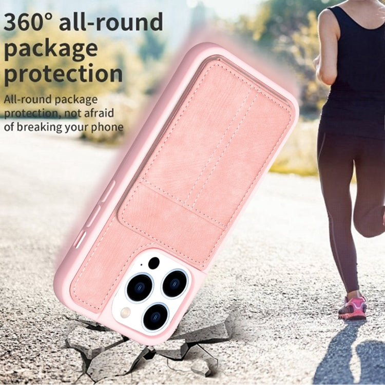 For iPhone 15 Pro BF28 Frosted Card Bag Phone Case with Holder(Pink) - HoMEdemic™ 