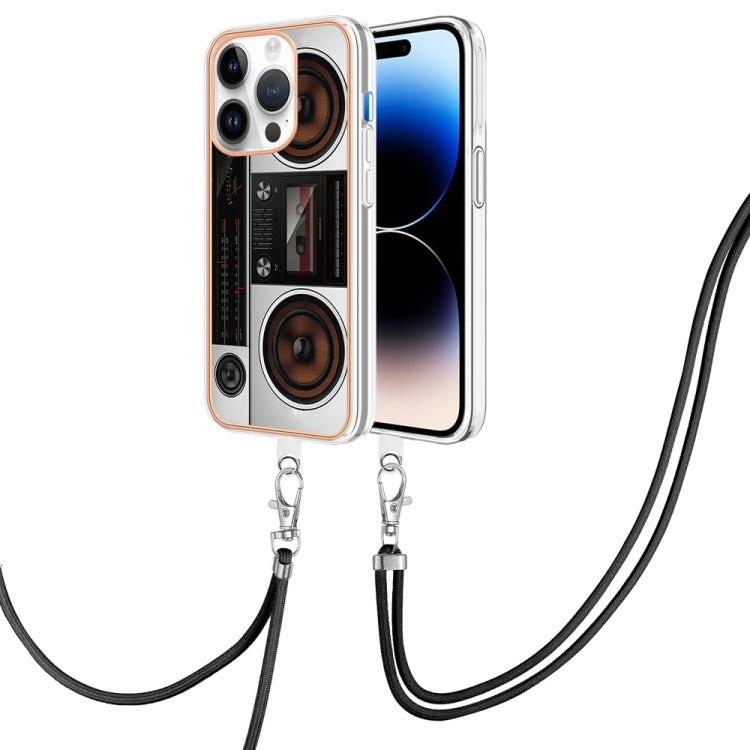 For iPhone 15 Pro Electroplating Dual-side IMD Phone Case with Lanyard(Retro Radio) - HoMEdemic™ 