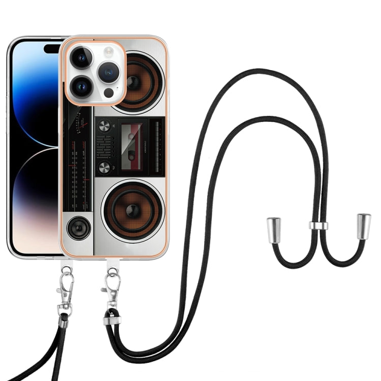 For iPhone 15 Pro Electroplating Dual-side IMD Phone Case with Lanyard(Retro Radio) - HoMEdemic™ 