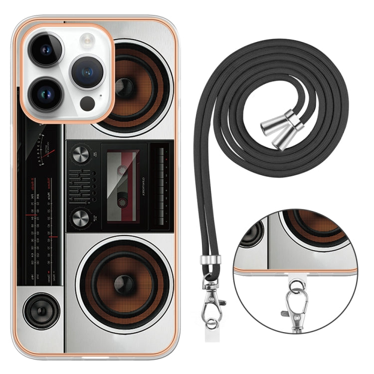For iPhone 15 Pro Electroplating Dual-side IMD Phone Case with Lanyard(Retro Radio) - HoMEdemic™ 