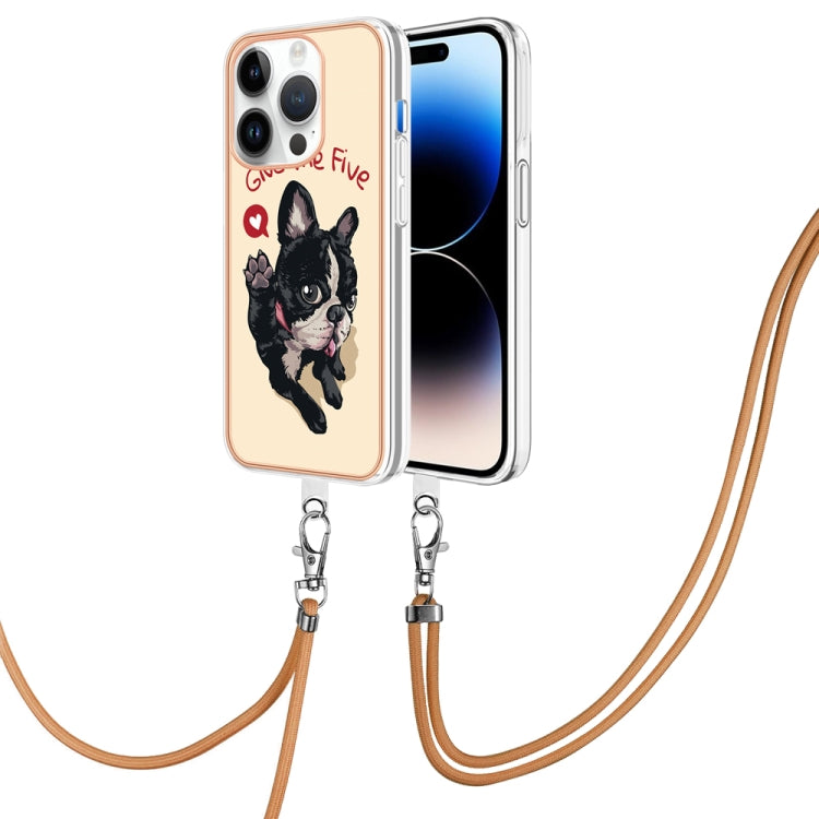 For iPhone 15 Pro Electroplating Dual-side IMD Phone Case with Lanyard(Lucky Dog) - HoMEdemic™ 