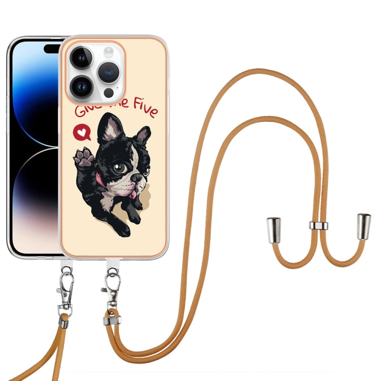 For iPhone 15 Pro Electroplating Dual-side IMD Phone Case with Lanyard(Lucky Dog) - HoMEdemic™ 