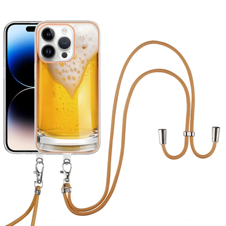 For iPhone 15 Pro Electroplating Dual-side IMD Phone Case with Lanyard(Draft Beer) - HoMEdemic™ 