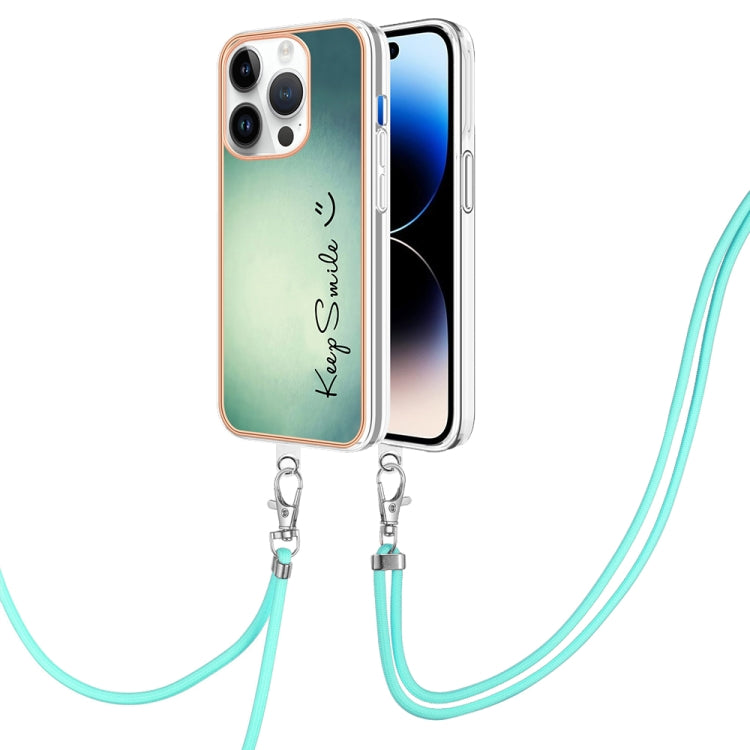 For iPhone 15 Pro Max Electroplating Dual-side IMD Phone Case with Lanyard(Smile) - HoMEdemic™ 