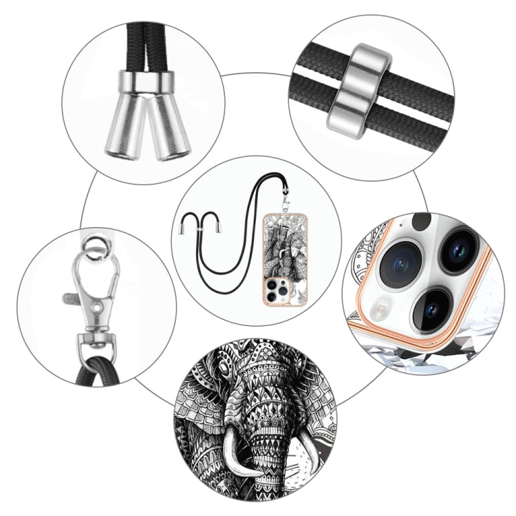 For iPhone 15 Pro Max Electroplating Dual-side IMD Phone Case with Lanyard(Totem Elephant) - HoMEdemic™ 