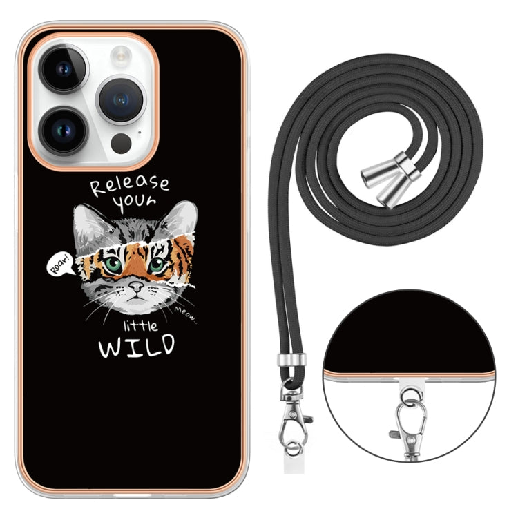 For iPhone 15 Pro Max Electroplating Dual-side IMD Phone Case with Lanyard(Natural Growth) - HoMEdemic™ 