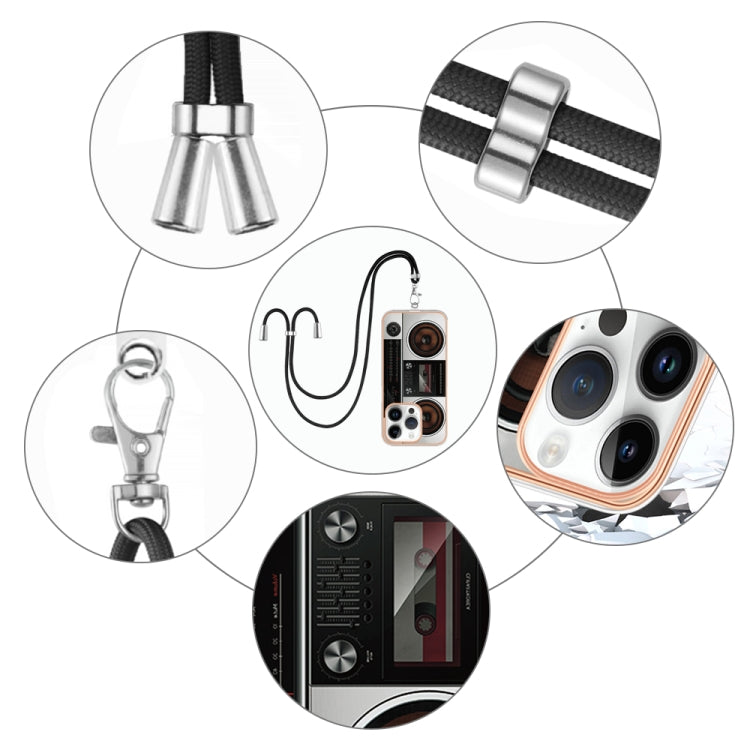 For iPhone 15 Pro Max Electroplating Dual-side IMD Phone Case with Lanyard(Retro Radio) - HoMEdemic™ 